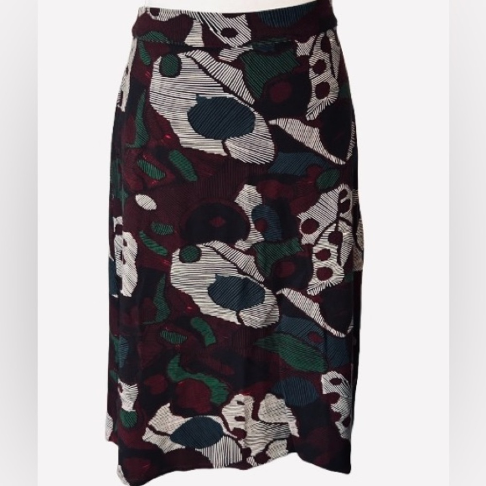 Anthropologie Isla Maude “Turia” Skirt Cotton Blend Burgundy White Midi Designer